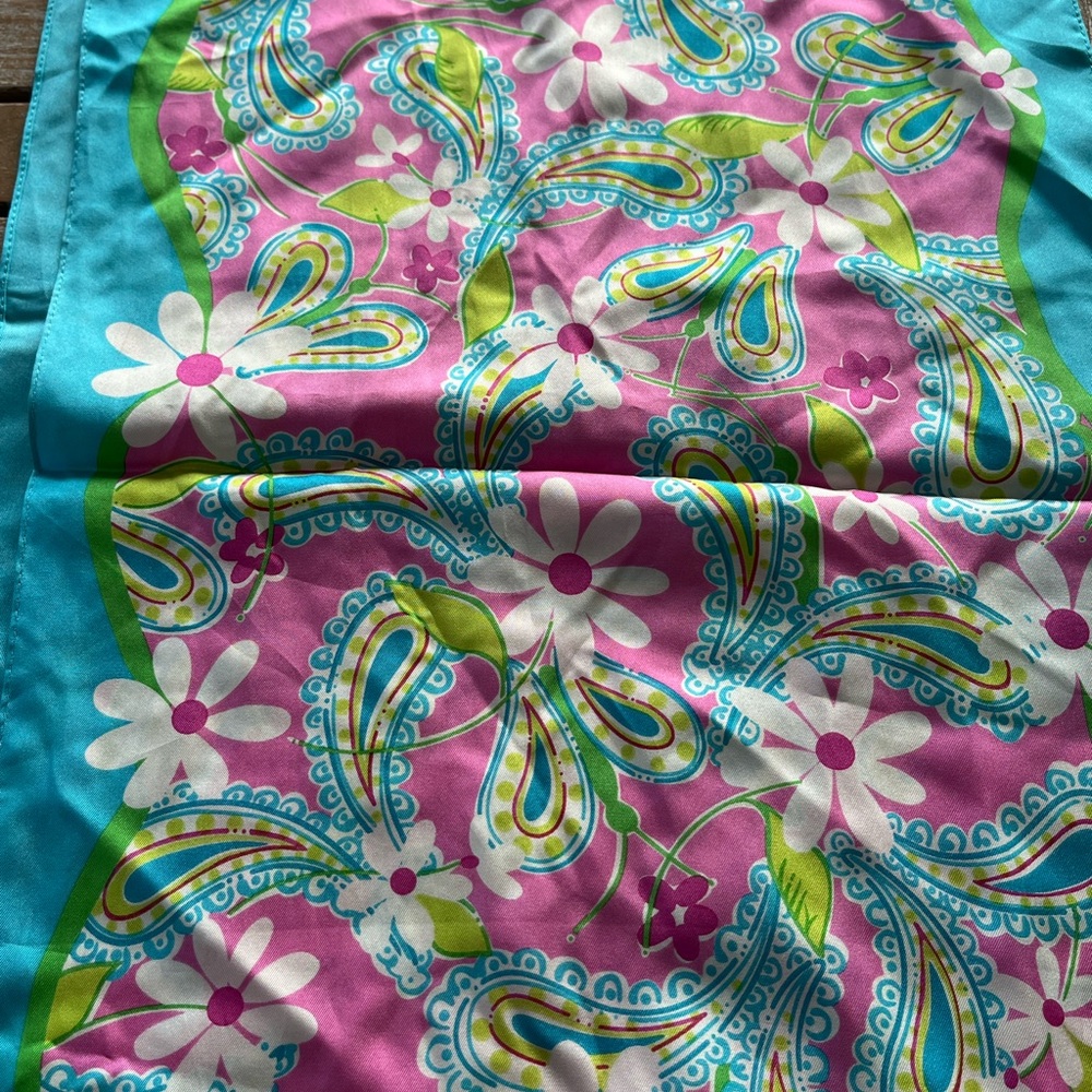 Lilly Pulitzer Floral Paisley Scarf 12.75” X 56” Rectangle Blue Green Pink - Picture 6 of 6